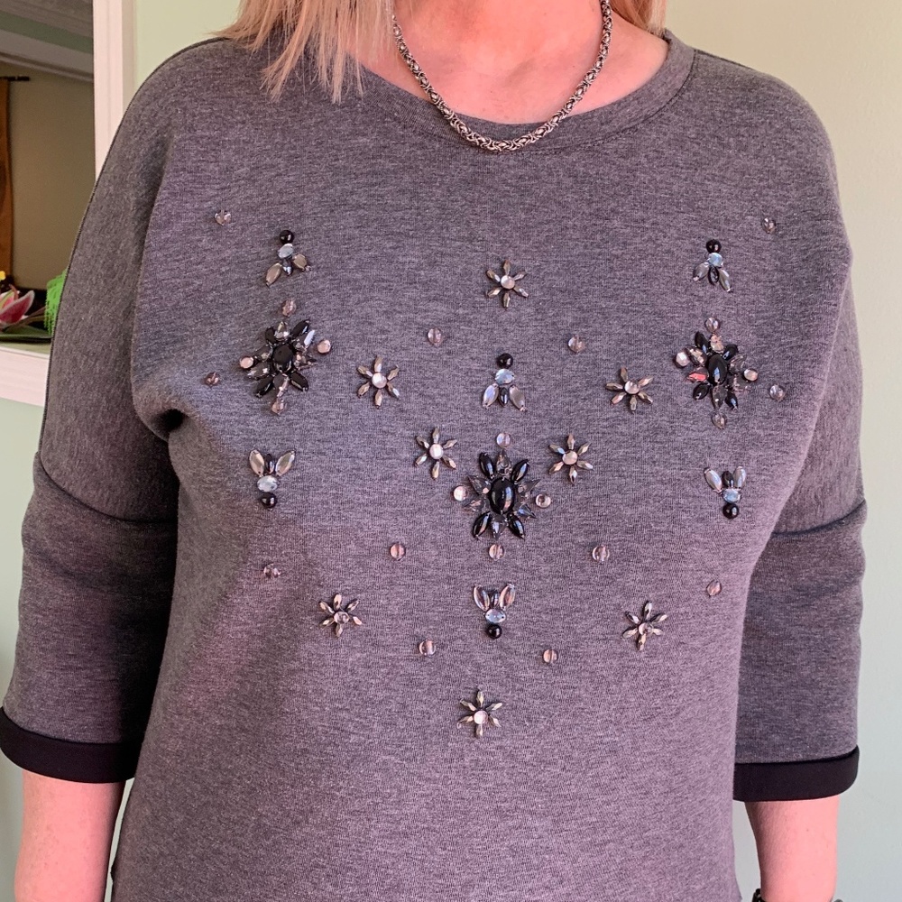 LOFT Grey Embellished Slouch Sweater